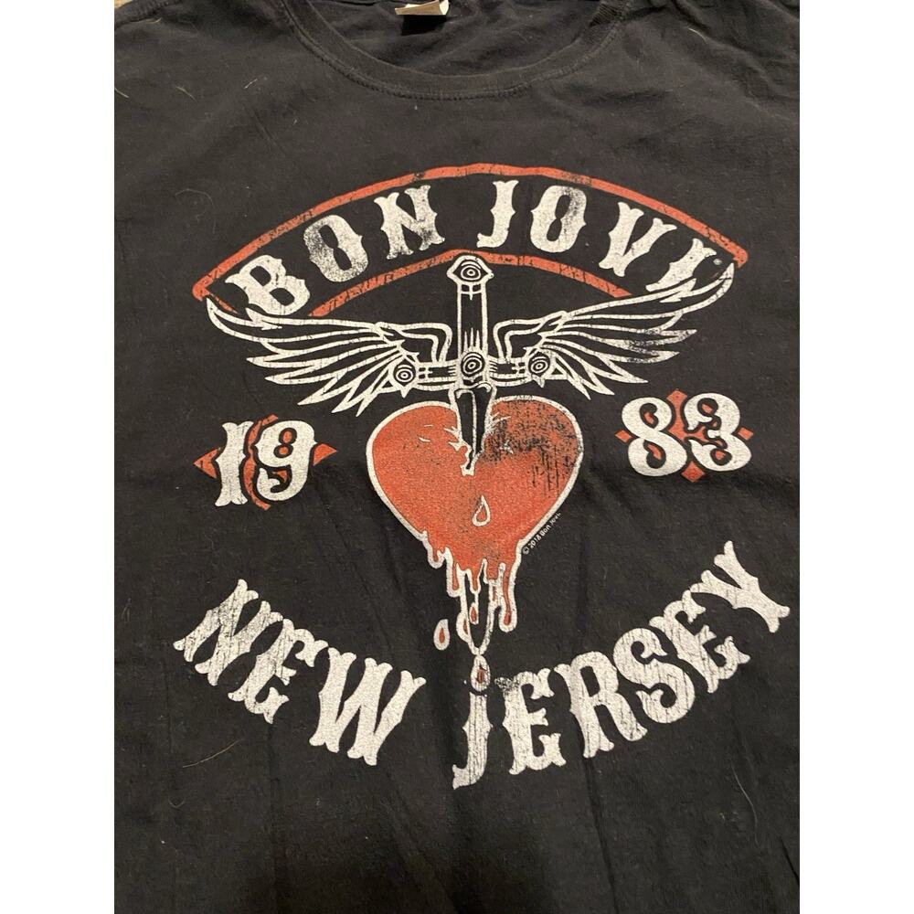 Bon Jovi New Jersey T-shirt Black Graphic Tee Adult Medium Est. Rock Band Music